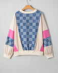 Chelsea Oversized Checkered Denim Casual Sweatshirt