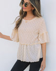 Oaklyn Textured Ruffled Short Sleeve Blouse