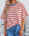 Stripe Contrast Trim Raglan T-Shirt
