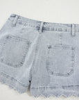 Scalloped Acid Wash High Waist Denim Shorts