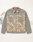 Plus Size Floral Patchwork Corduroy Pocketed Jacket