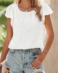 Pleated Flounce Sleeve Textured Blouse