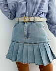 Pleated Denim Skirt