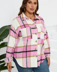 Plaid Button-Up Long Sleeve Pocketed Shacket