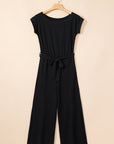 Georgina Checkered Mesh One Shoulder Short Sleeve Jumpsuit
