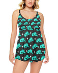 Turquoise Hat Swim Dress & Shorts Set