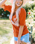 Amoura Textured Knit Bubble Sleeve Square Neck Top