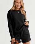 Adalyn Textured Long Sleeve Top and Drawstring Shorts Set