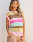 Jamie Stripe Crochet Cap Sleeve Loose Fit Sweater Top