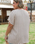 Faith Plus Size Geometric Ruffled Sleeve Blouse
