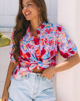 Mikaela Floral Bubble Sleeve Button Up Pleated Shirt