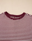 Stripe Ribbed Trim Drop Shoulder Top