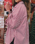 Stripe Patch Pocket Side Slit Buttoned Shirt