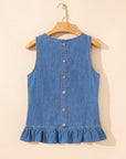 Denim Ruffle Hem Sleeveless Top