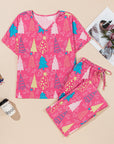 Christmas Tree V-Neck Tee and Pants Lounge Set