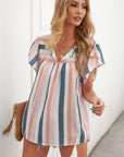 Arlette Split Neck Pleated Ruffled Short Sleeves Top