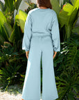 Solid Puff Sleeve Top and Drawstring Pants Set