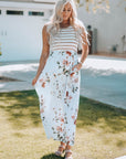 Zora Striped Floral Sleeveless Maxi Dress with Pocket