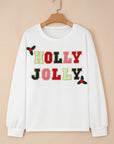 HOLLY JOLLY Embroidered Pullover Sweatshirt