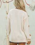 Pumpkin Embroidered Open Front Drop Shoulder Cardigan