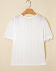 Lace Trim Textured T-Shirt