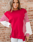 Stripe Patchwork Long Sleeve Colorblock Sweatshirt