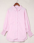 Stripe Smocked Long Sleeve Button-Up Shirt