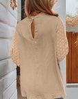 Solid Swiss Dot Balloon Sleeve Blouse