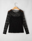 Amira Lace Crochet Mesh Slim Fit Long Sleeve Top