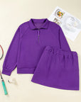 Plus Size Solid Half Zip Pullover and Mini Skirt Set