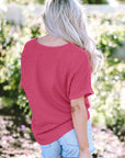 Siena Textured Rolled Sleeve V Neck Tee