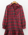 Plaid Ruffle Hem Collared Half-Button Mini Dress