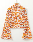 Floral Bell Sleeve Mock Neck Blouse