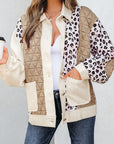 Leopard Waffle Quilted Patchwork Button Front Jacket