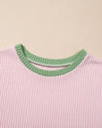 Colorblock Corded Knit Crewneck Tee