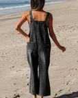 Solid Denim Distressed Bib Pocket Wide Leg Overall