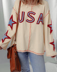 USA Patchwork Exposed Seam Long Sleeve Top