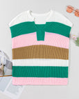 Elliot Color Block Notch V Neck Sweater Top