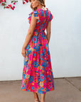 Kamari Boho Floral V Neck Ruffle Tiered Long Dress