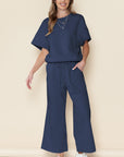 Textured Loose Fit T Shirt and Drawstring Pants Set