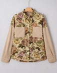 Floral Waffle Knit Patchwork Chest Pocket Buttoned Jacket