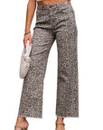 Leopard Frayed High Waist Jeans