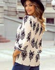 Vintage Geometric Printed V Neck Blouse