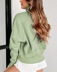 Solid Fleece-Lined Half-Zip Up Collar Sweatshirt
