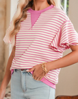 Stripe Contrast Trim Ruffle Sleeve Top