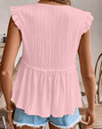 Textured Ruffle Trim V-Neck Top