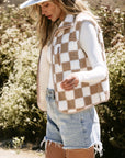 Mindi Checkered Sherpa Collared Jacket Vest
