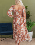 Floral Shirred Square Neck Maxi Dress