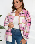 Plaid Button-Up Long Sleeve Pocketed Shacket