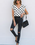 Halo Polka Dot Ruffled Sleeve V Neck Blouse
